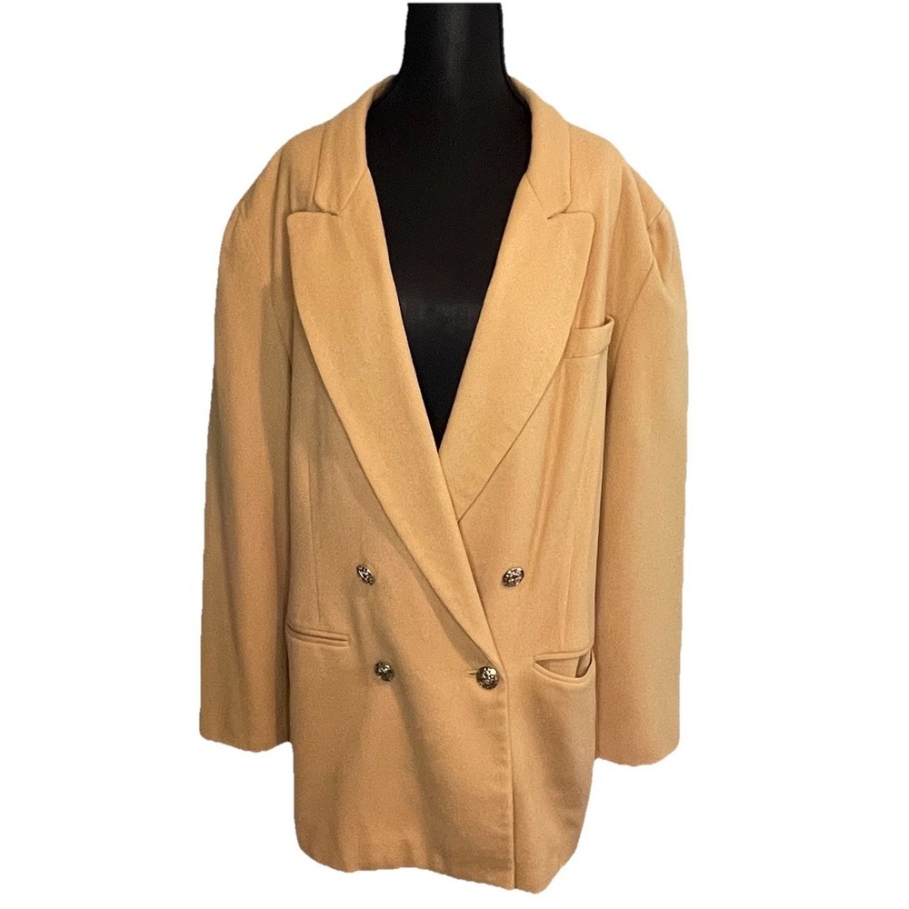 VTG Stephanie Andrews Double-Breasted Wool Blazer Camel‎ Tan Light Academia